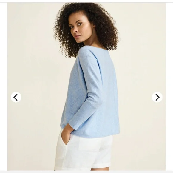 Garnet Hill Essential Cashmere Cropped Sweater Clearwater Heather Large - Picture 12 of 13